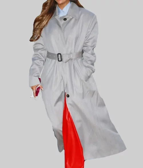 Tate McRae Grey Wool Trench Coat - Tate McRae Grey Wool Trench Coat - Front View