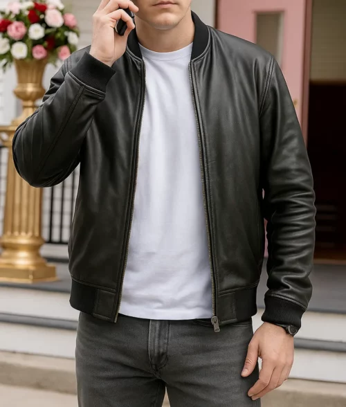 Tracker Justin Hartley (Colter Shaw) Black Leather Bomber Jacket | TLC