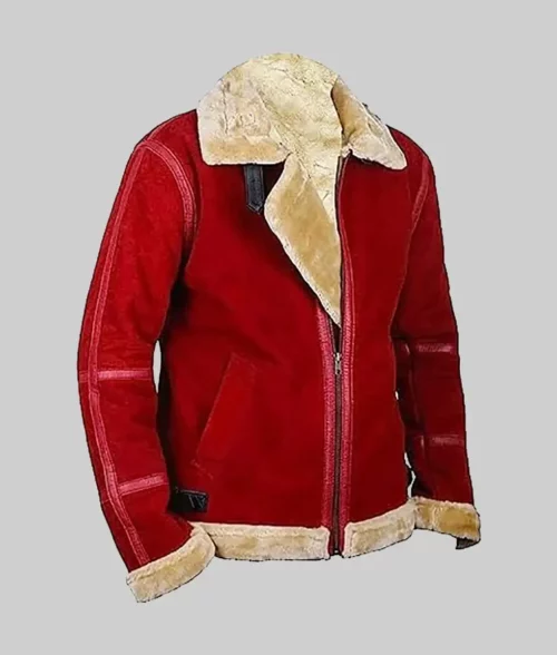 Bobby Men's Red Faux Shearling Suede Jacket - Clearance Item - Side