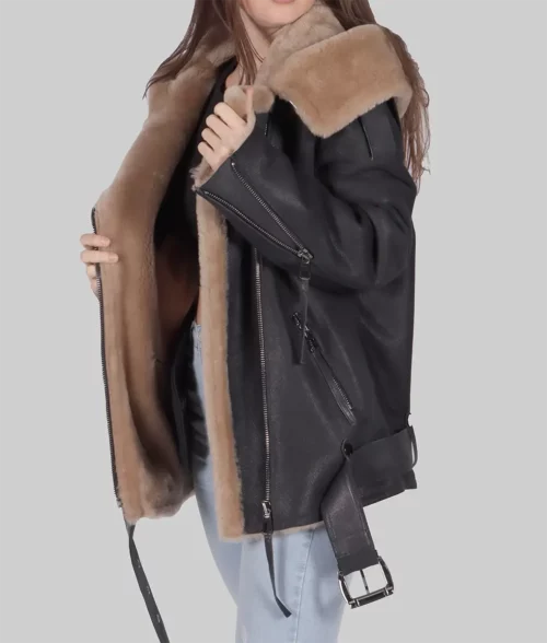 Debra Women's Black B-3 Bomber Leather Jacket - Clearance Item - Side