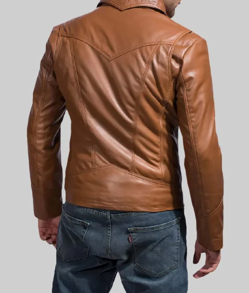 Jace Men's Brown Leather Jacket - Clearance Item - Back