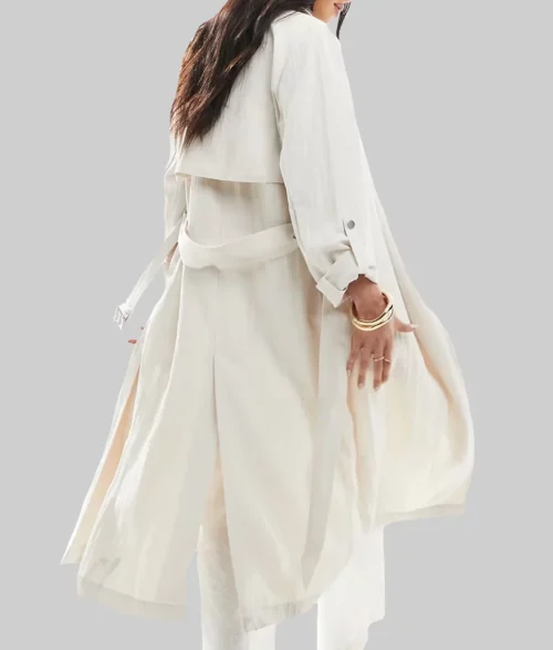 Jennifer Lopez White Belted Trench Coat - Jennifer Lopez White Belted Trench Coat - Back View
