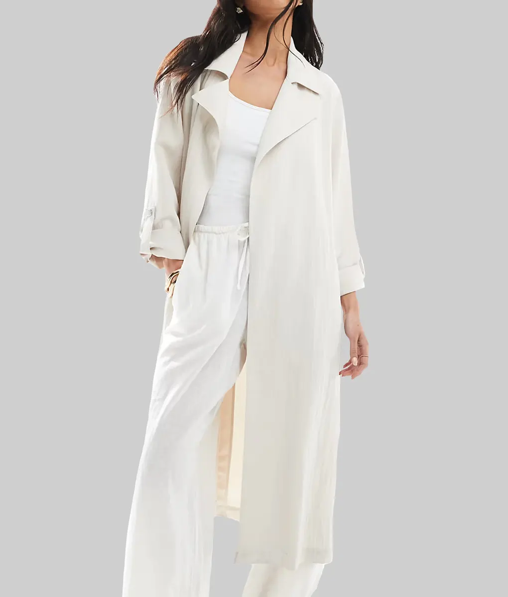 Jennifer Lopez White Belted Trench Coat - Jennifer Lopez White Belted Trench Coat - Front View