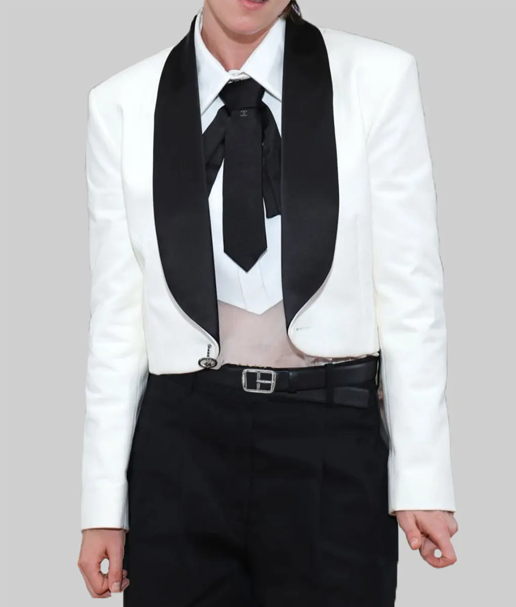 Met Gala 2023 Kristen Stewart White Cropped Blazer - Front