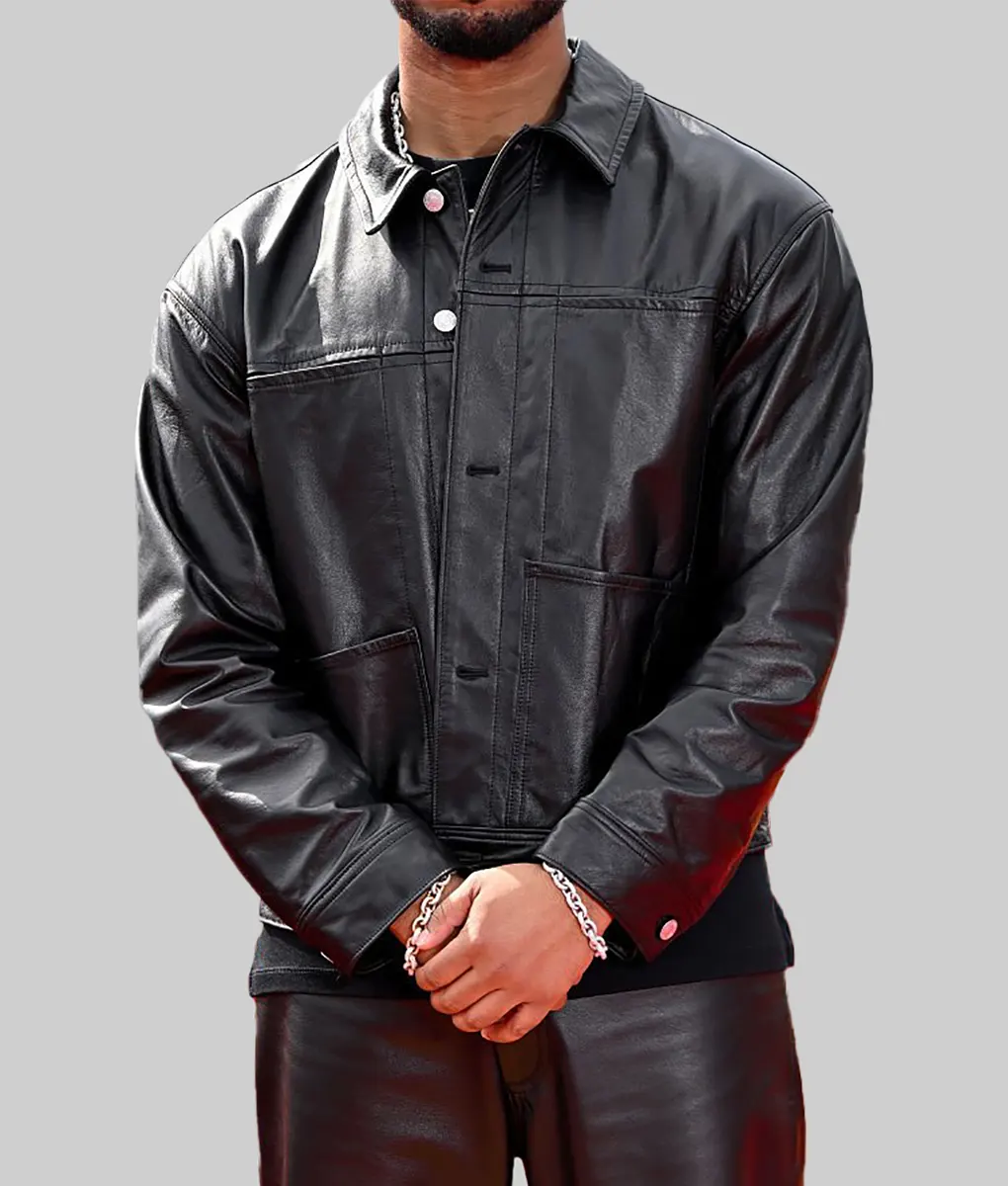 Michael B. Jordan Black Leather Jacket - Sinners Photocall Michael B. Jordan Black Leather Jacket - Front