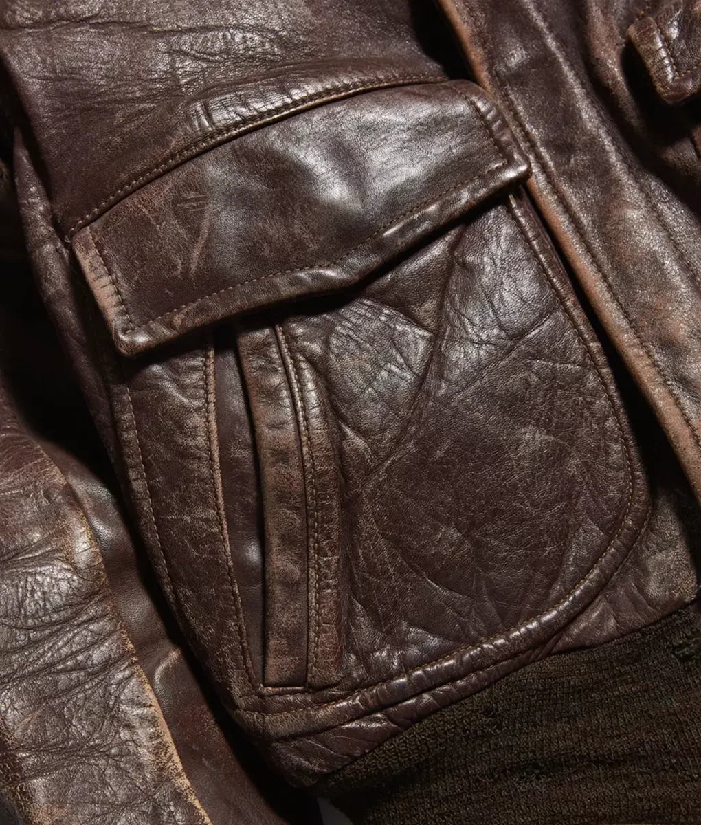 Nick Jonas Distressed Brown A2 Bomber jacket - Empire State Building Lighting Ceremony Nick Jonas A2 Bomber Jacket - Pocket View