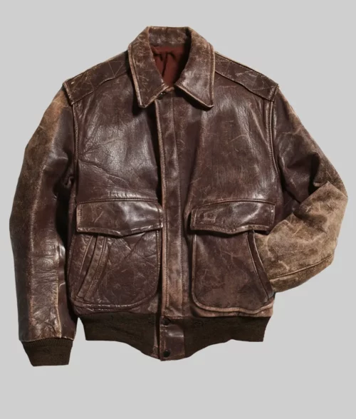 Nick Jonas Distressed Brown A2 Bomber jacket - Empire State Building Lighting Ceremony Nick Jonas A2 Bomber Jacket - Front View