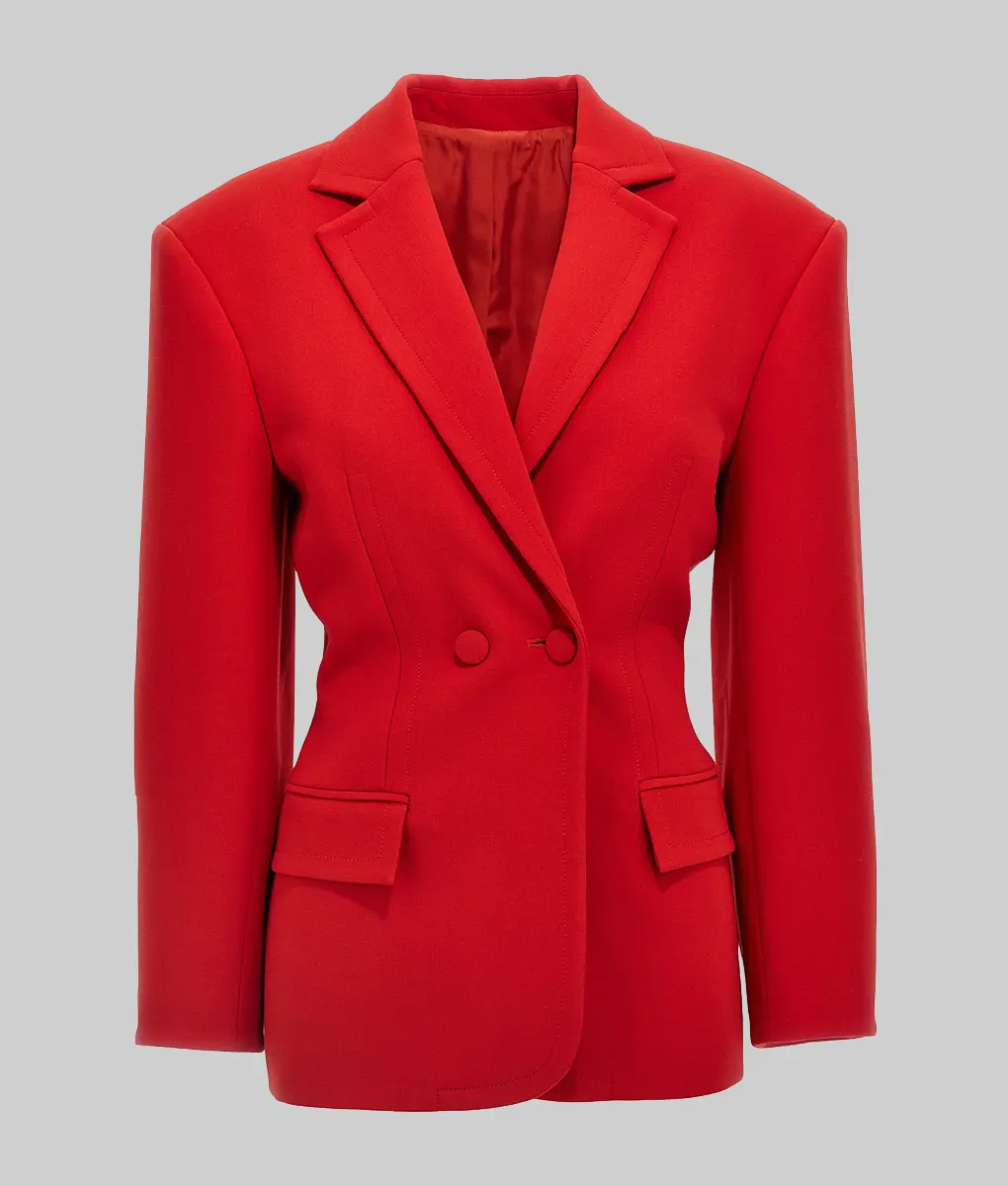 Selena Gomez Red Wool Blazer - Rare Beauty event Selena Gomez Red Wool Blazer - Front View