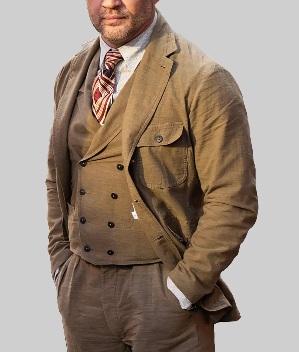 Tom Hardy Brown 3 Piece Suit - Havoc World Premiere Tom Hardy Brown 3 Piece Suit - Side