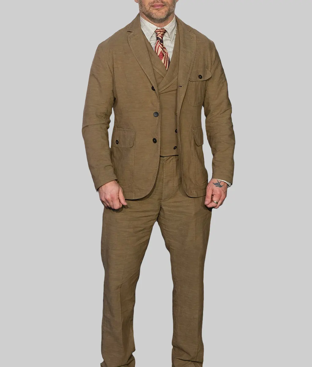 Tom Hardy Brown 3 Piece Suit - Havoc World Premiere Tom Hardy Brown 3 Piece Suit - Front1