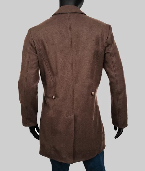 Waylon Men's Brown Leather Pea Coat - Back