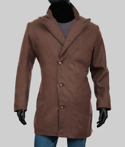 Waylon Men's Brown Leather Pea Coat - Front