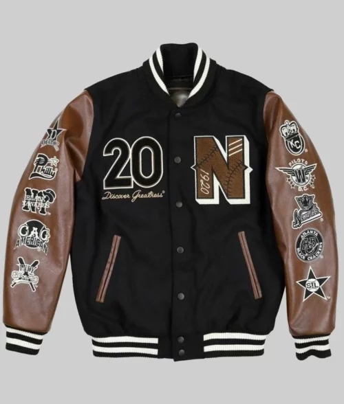 Willie Men's Black & Brown Varsity Jacket - Front