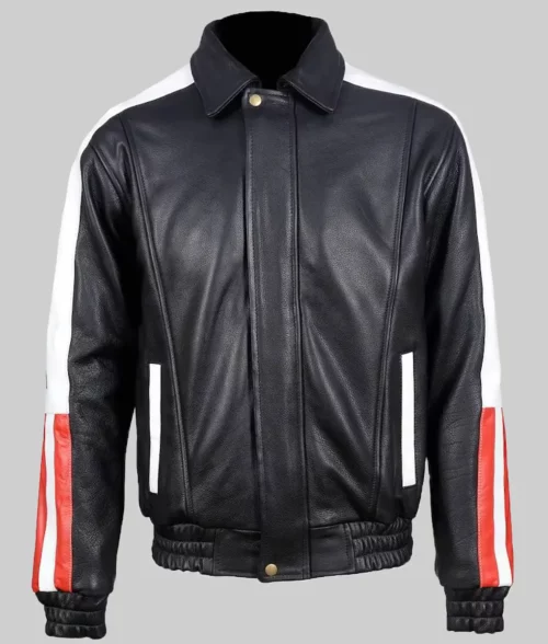 Women's American Flag Black Leather Jacket - Clearance Item - Front