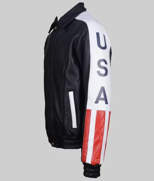 Women's American Flag Black Leather Jacket - Clearance Item - Side