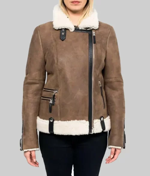 Ximena Women's Brown Shearling Jacket - Clearance Item - Front