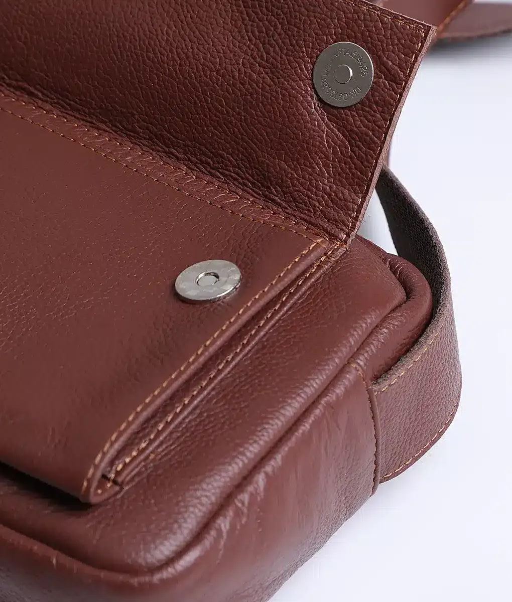 Alex Men's Brown Leather Crossbody Travel Bag - Closeup