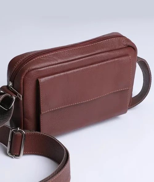 Alex Men's Brown Leather Crossbody Travel Bag - Side