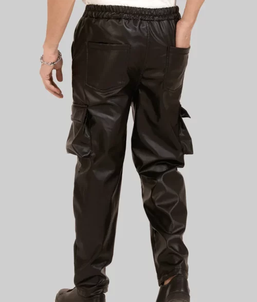 Anthony Men's Dark Brown Leather Cargo Pant - Back