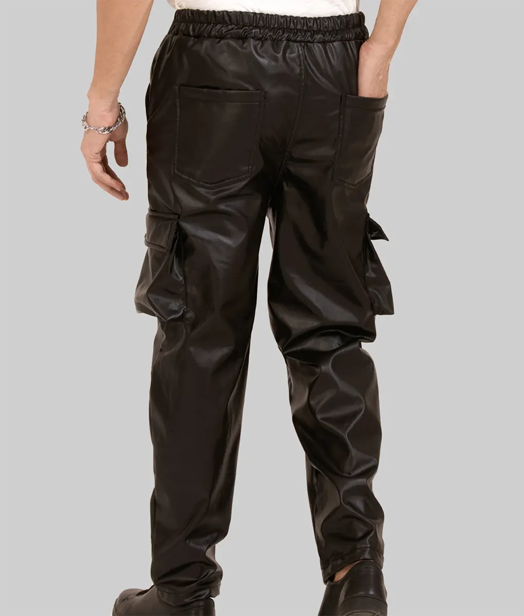 Anthony Men's Dark Brown Leather Cargo Pant - Back