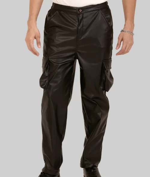 Anthony Men's Dark Brown Leather Cargo Pant - Front