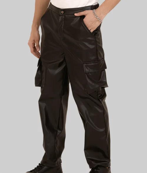 Anthony Men's Dark Brown Leather Cargo Pant Left
