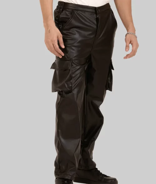 Anthony Men's Dark Brown Leather Cargo Pant - Right