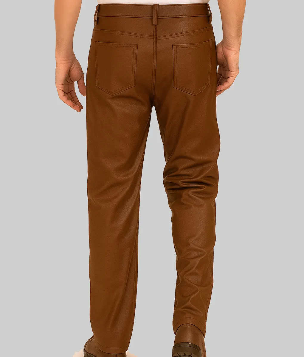 Ben Men's Brown Leather Pant - Back