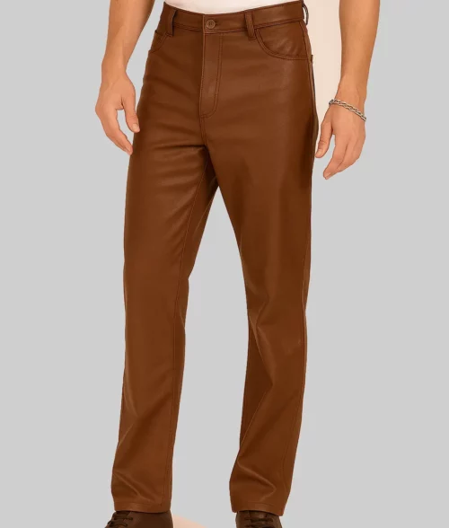 Ben Men's Brown Leather Pant - Front
