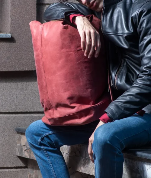 Crazy Horse Maroon Shaded Multi-Function Travel Bag Pack - Back