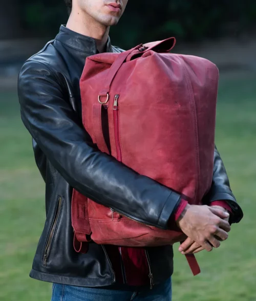 Crazy Horse Maroon Shaded Multi-Function Travel Bag Pack - Front