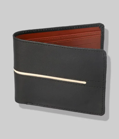 David Men's Black Leather Wallet - Half Open