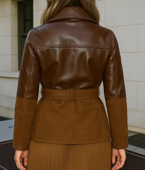 Eiza Gonzalez Double Tone Brown Leather Jacket - Back