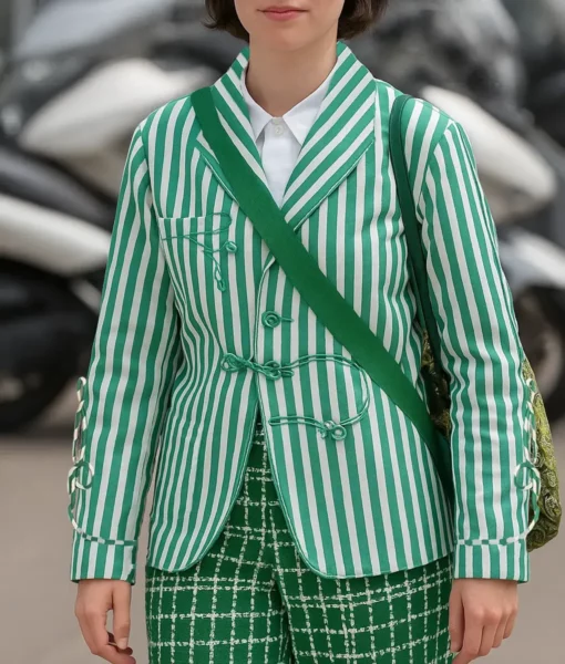 slim fit dress slacks Lily Collins Emily in Paris S03 Printed Green Coat – Eve Suiting main image 1
