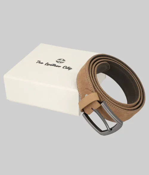 George Men's Light Brown Leather Belt - With Box