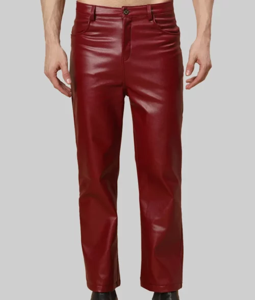 Justin Men's Maroon Leather Pant - Front