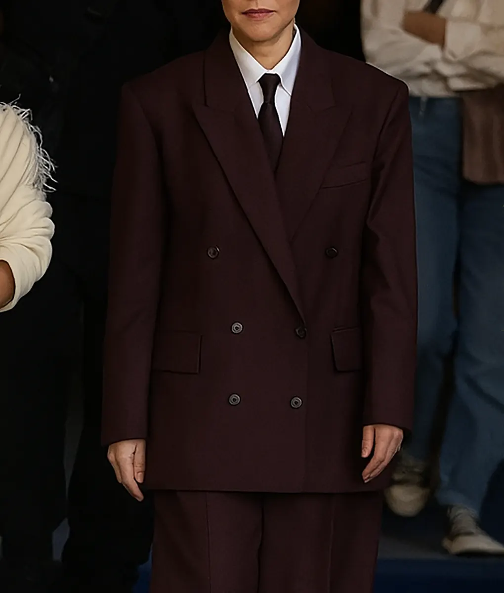 Kris Jenner Double Breasted Maroon Blazer - Kris Jenner Double Breasted Maroon Blazer - Front