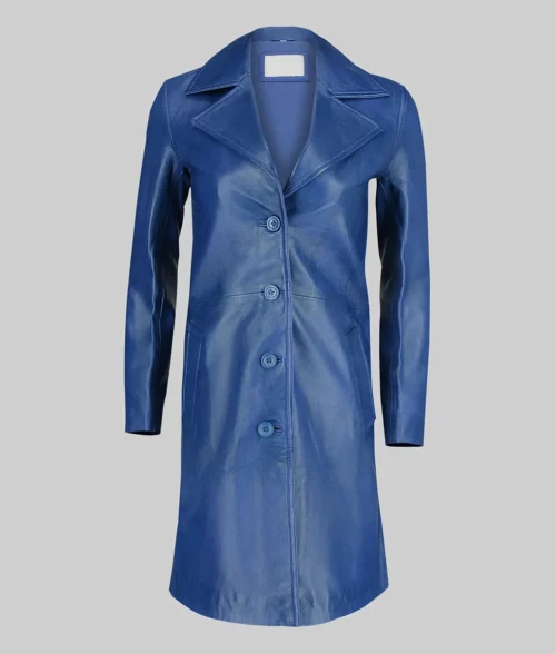 Marlee Women&rsquo;s Blue Leather Coat - Clearance Item - Front