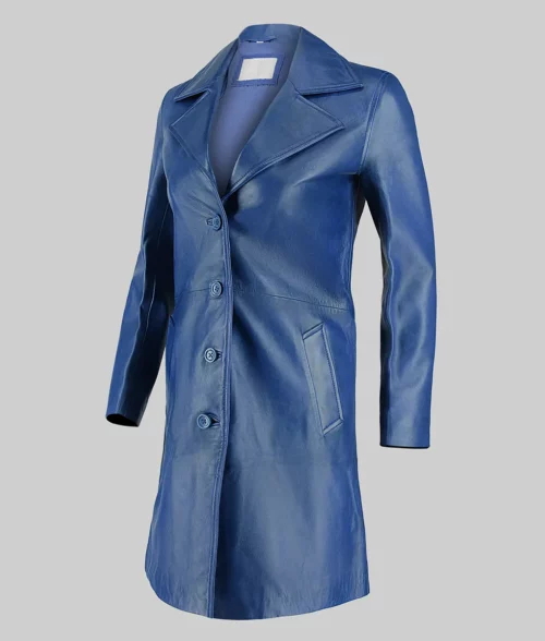 Marlee Women&rsquo;s Blue Leather Coat - Clearance Item - Side