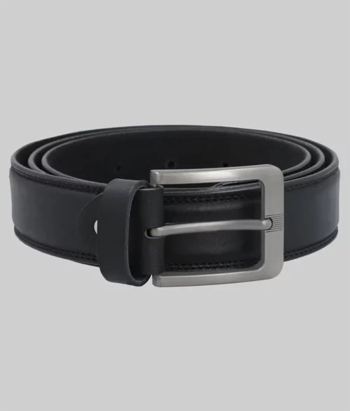 Nate Men's Black Leather Belt - Round