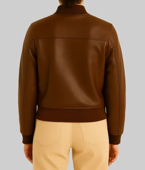 Alaia Azrael Women's Brown Leather Bomber Jacket - Back