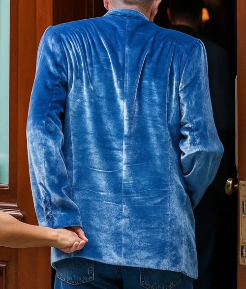 Brad Pitt Blue Velvet Blazer - Back