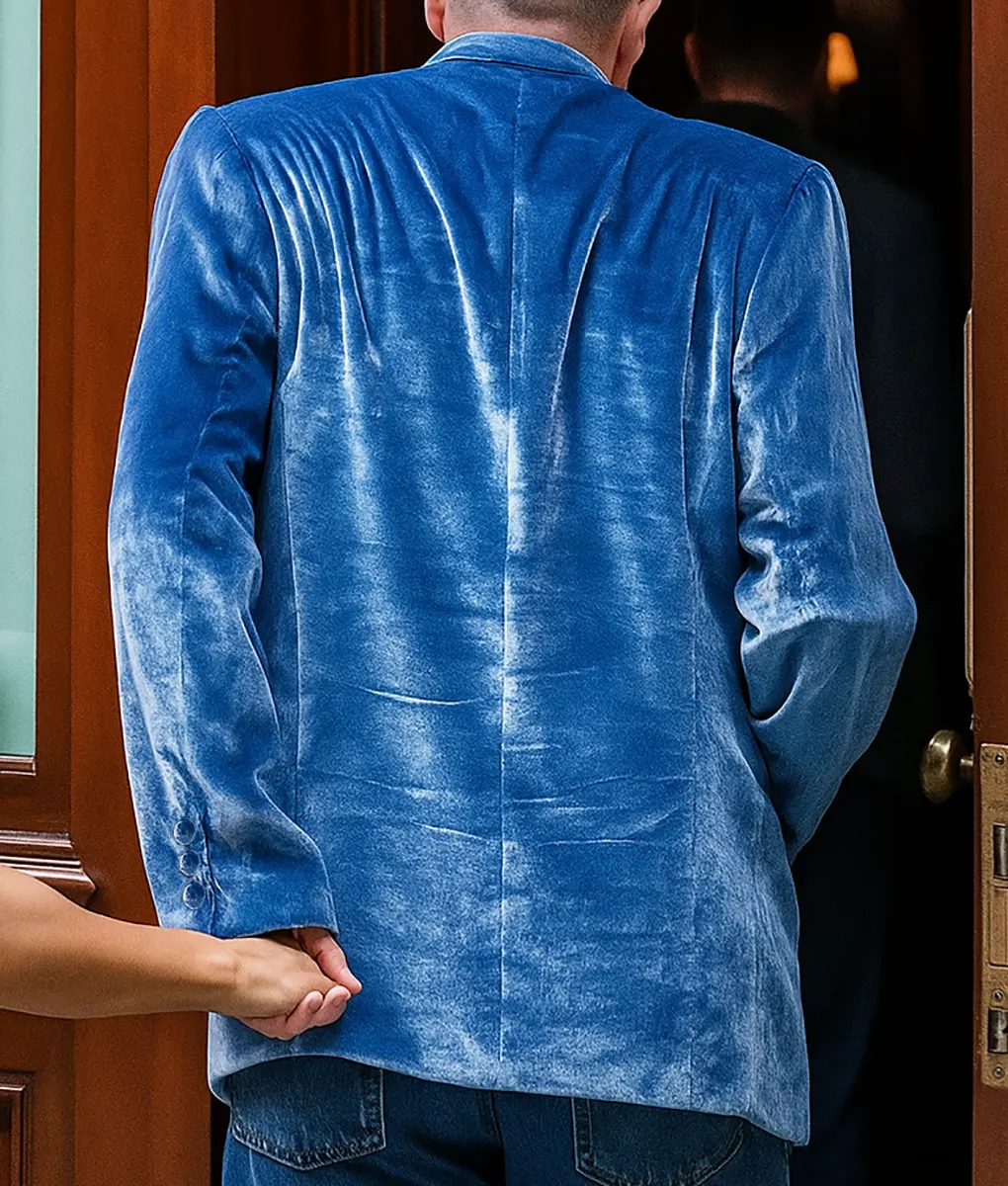 Brad Pitt Blue Velvet Blazer - Back