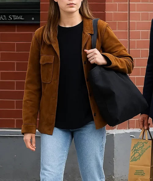 Daisy Edgar-Jones Brown Suede Jacket - Front View