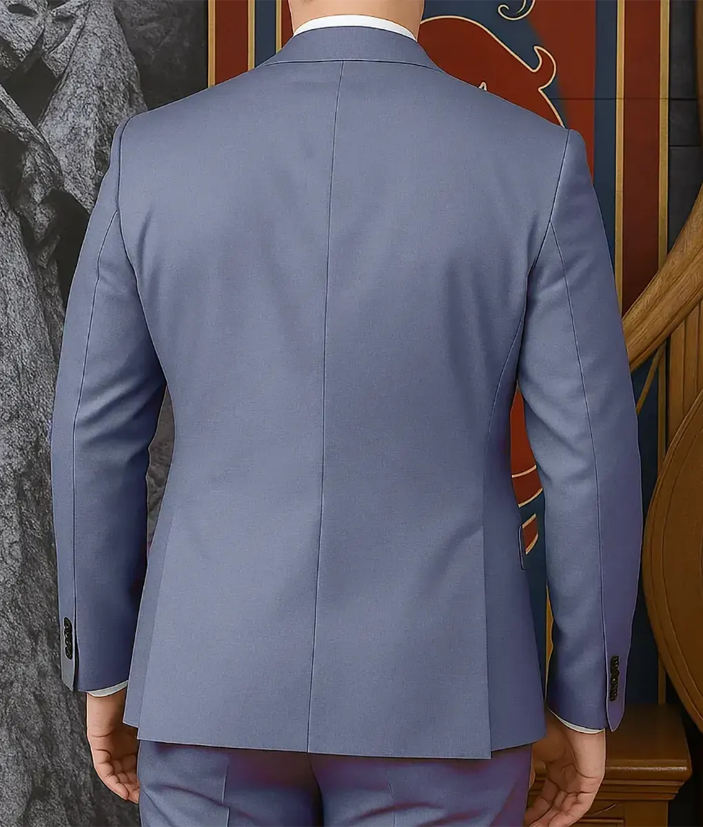 Gerard Butler Bluish Grey 2 Piece Suit - back View