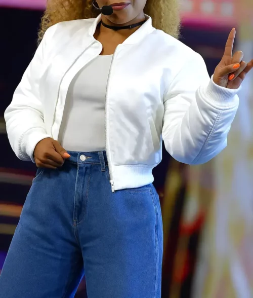 Janet Jackson White Bomber Jacket - Front