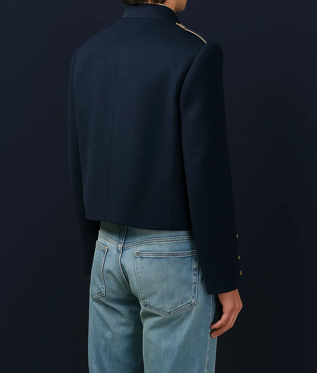 Noah Schnapp Dark Blue Mlitary Jacket - Back