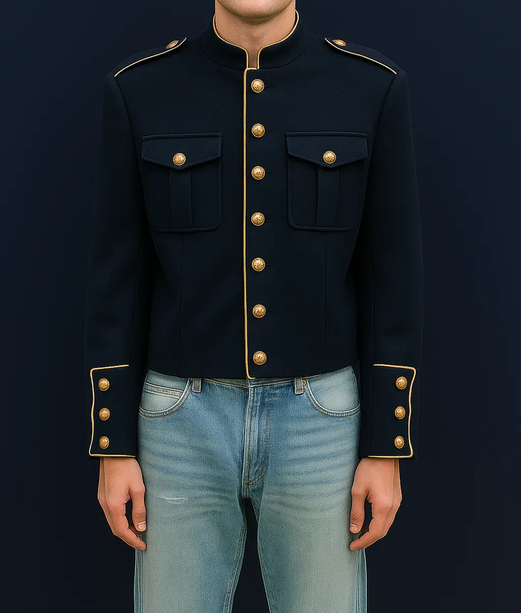 Noah Schnapp Dark Blue Mlitary Jacket - Front