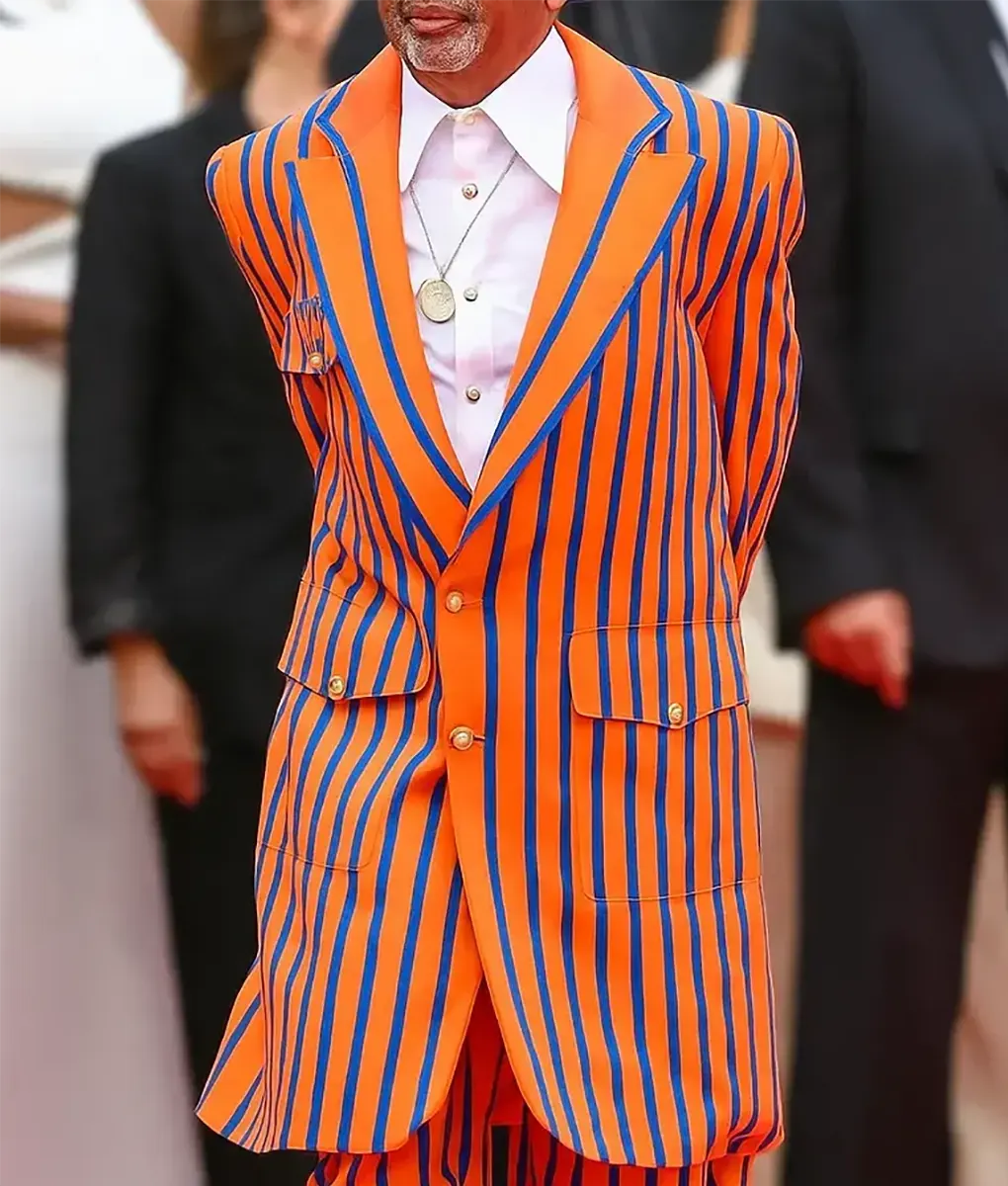 Spike Lee Orange & Blue Stripes Coat - Front