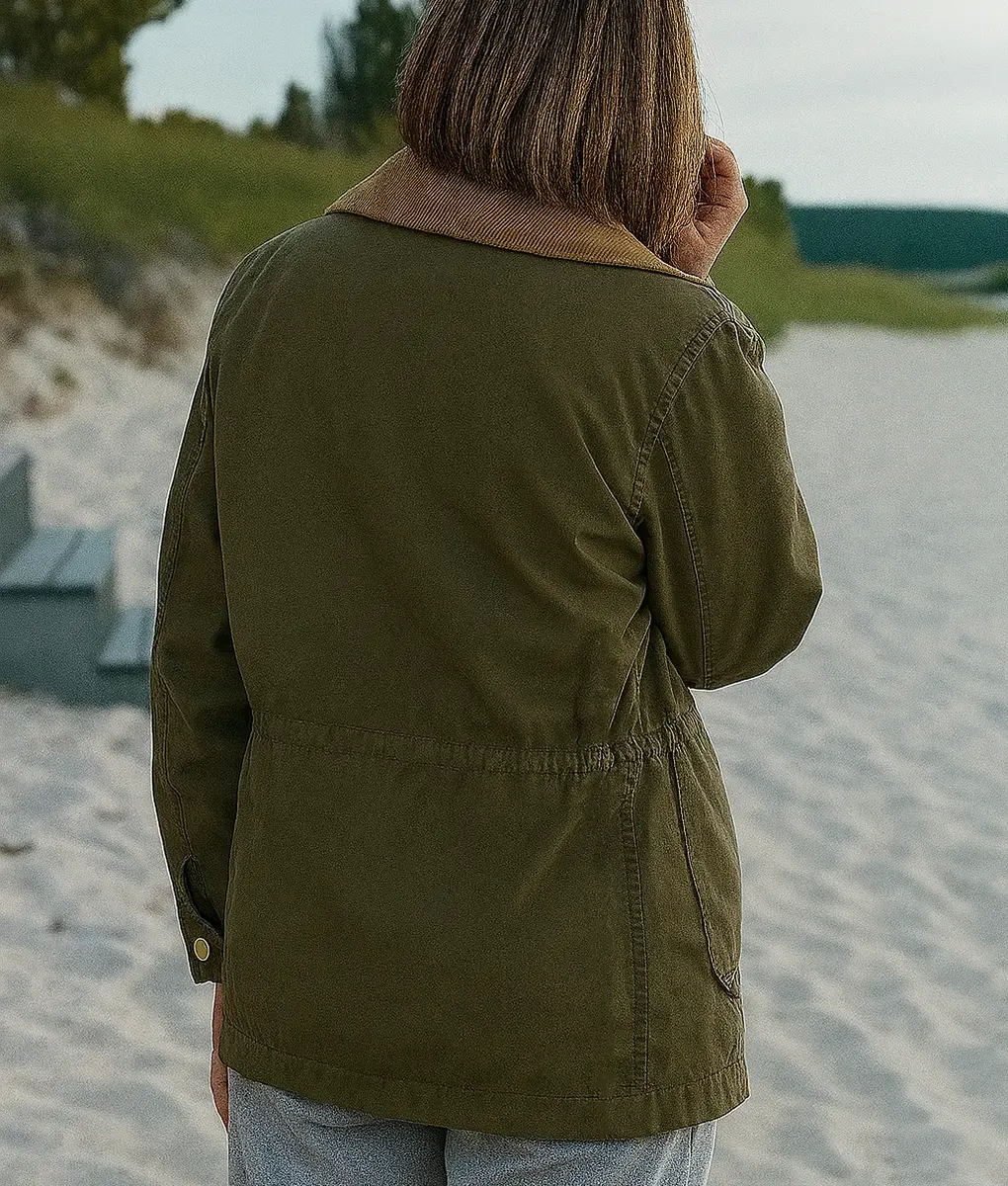 The Better Sister Jessica Biel Olive Green Jacket - Back pose